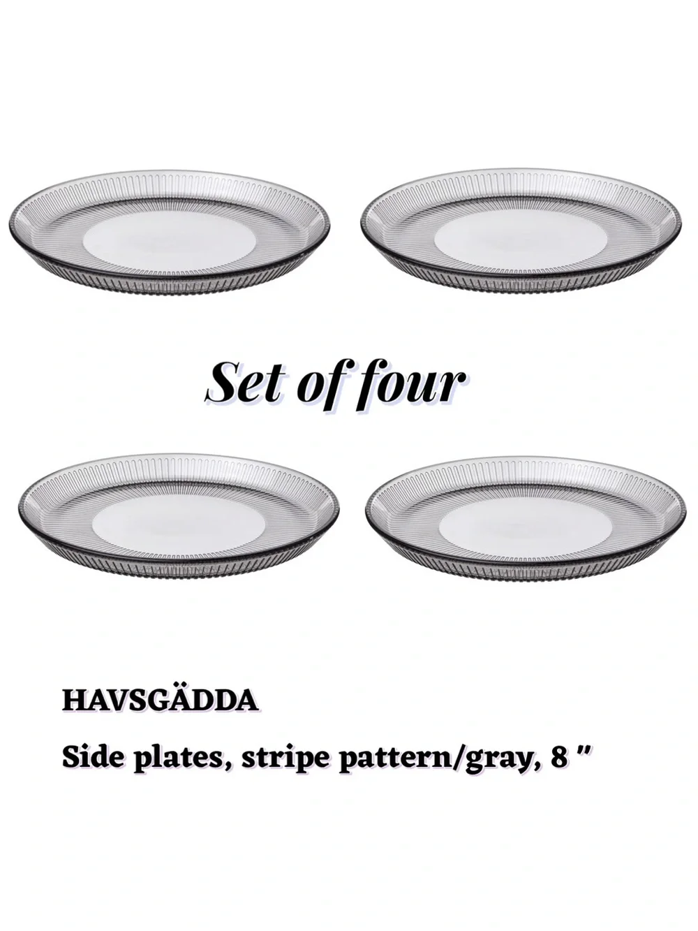 IKEA HAVSGÄDDA Gray Stripe Side Plates - Set of 4